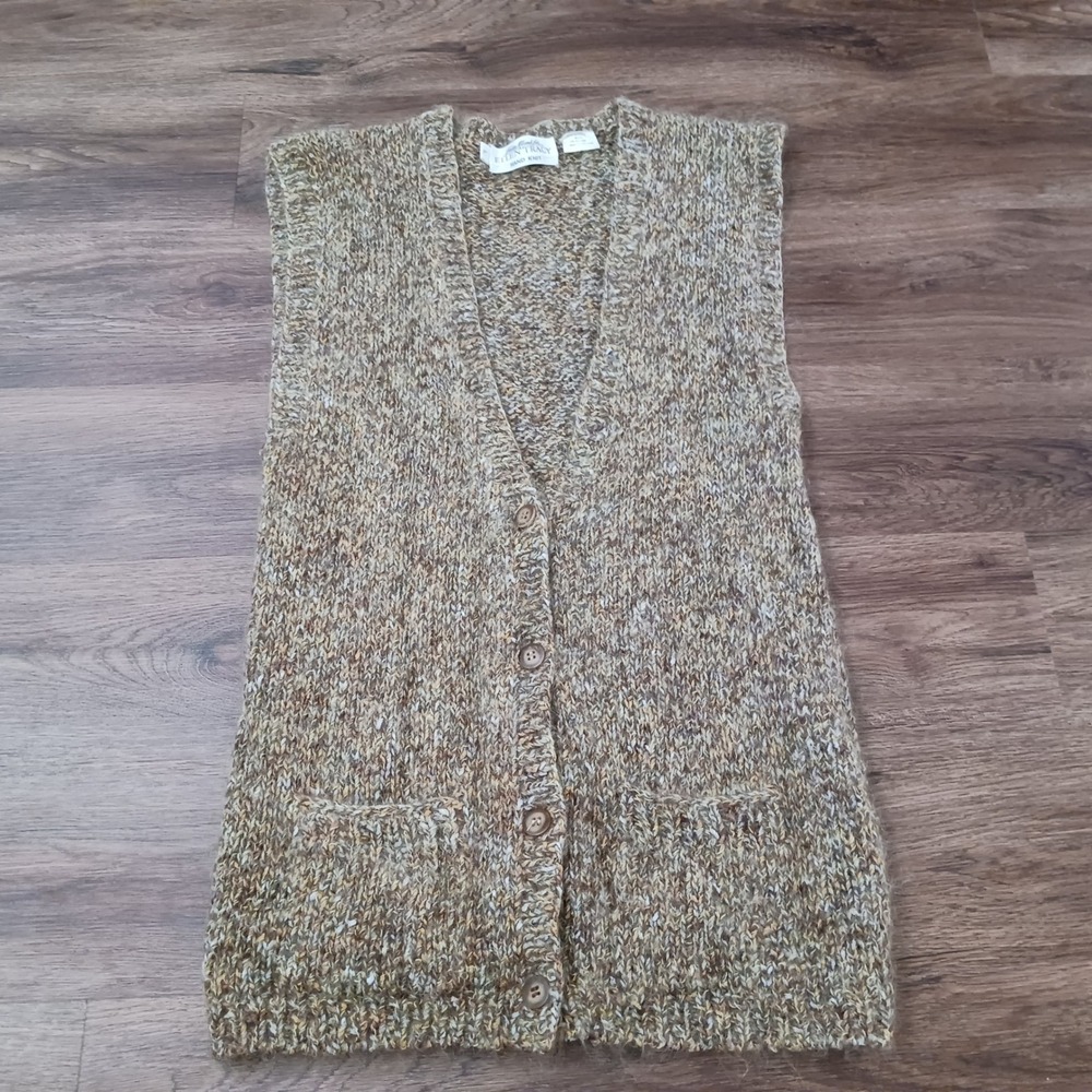 Linda Allard Ellen Tracy Hand Knit Mohair Wool Blend Long Sweater Vest Brown L